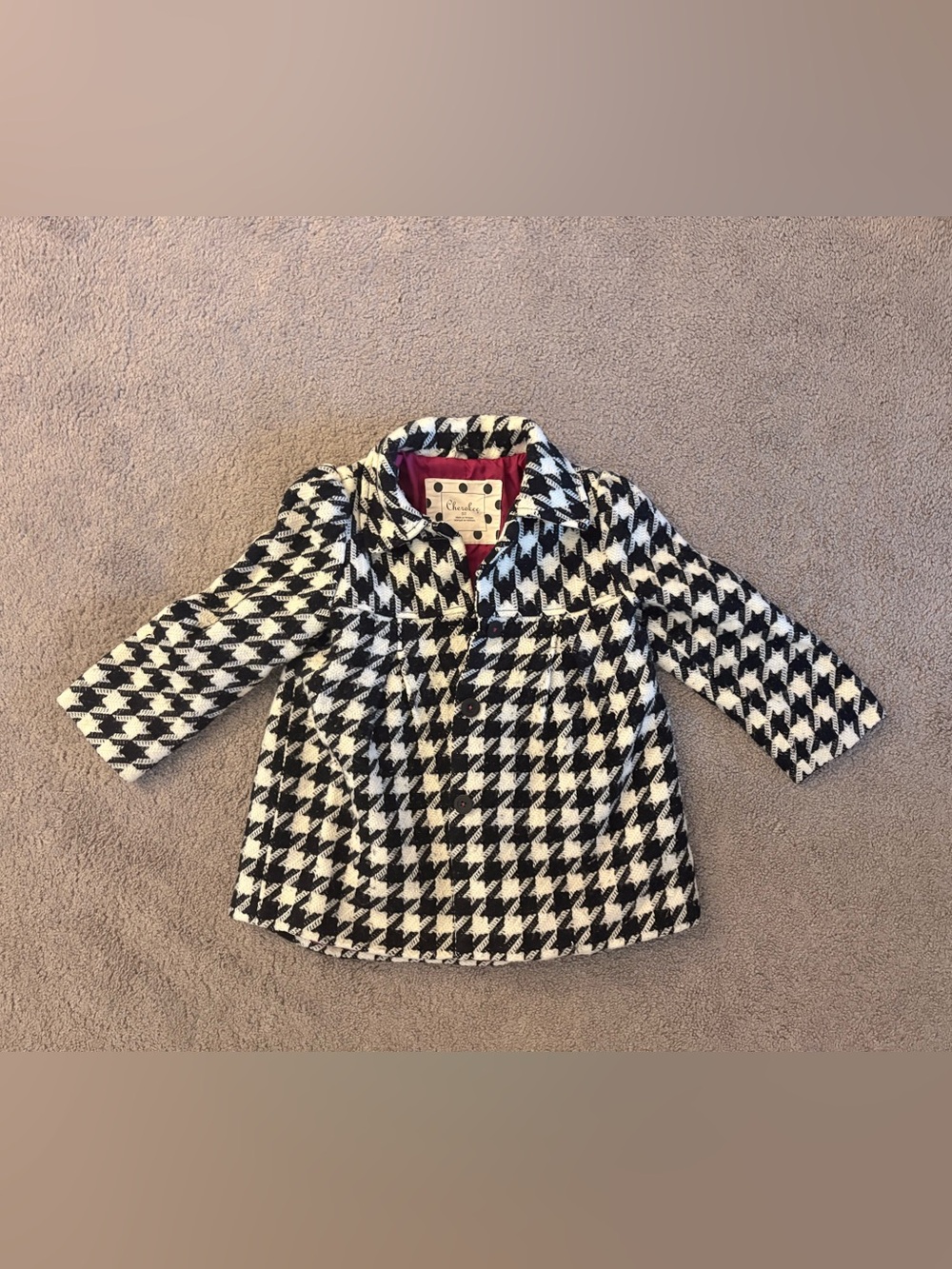 Cherokee Black & White Houndstooth Peacoat for Kids